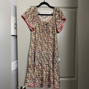 NWT Max Studio Red Floral Tiered Midi Dress Size Large
